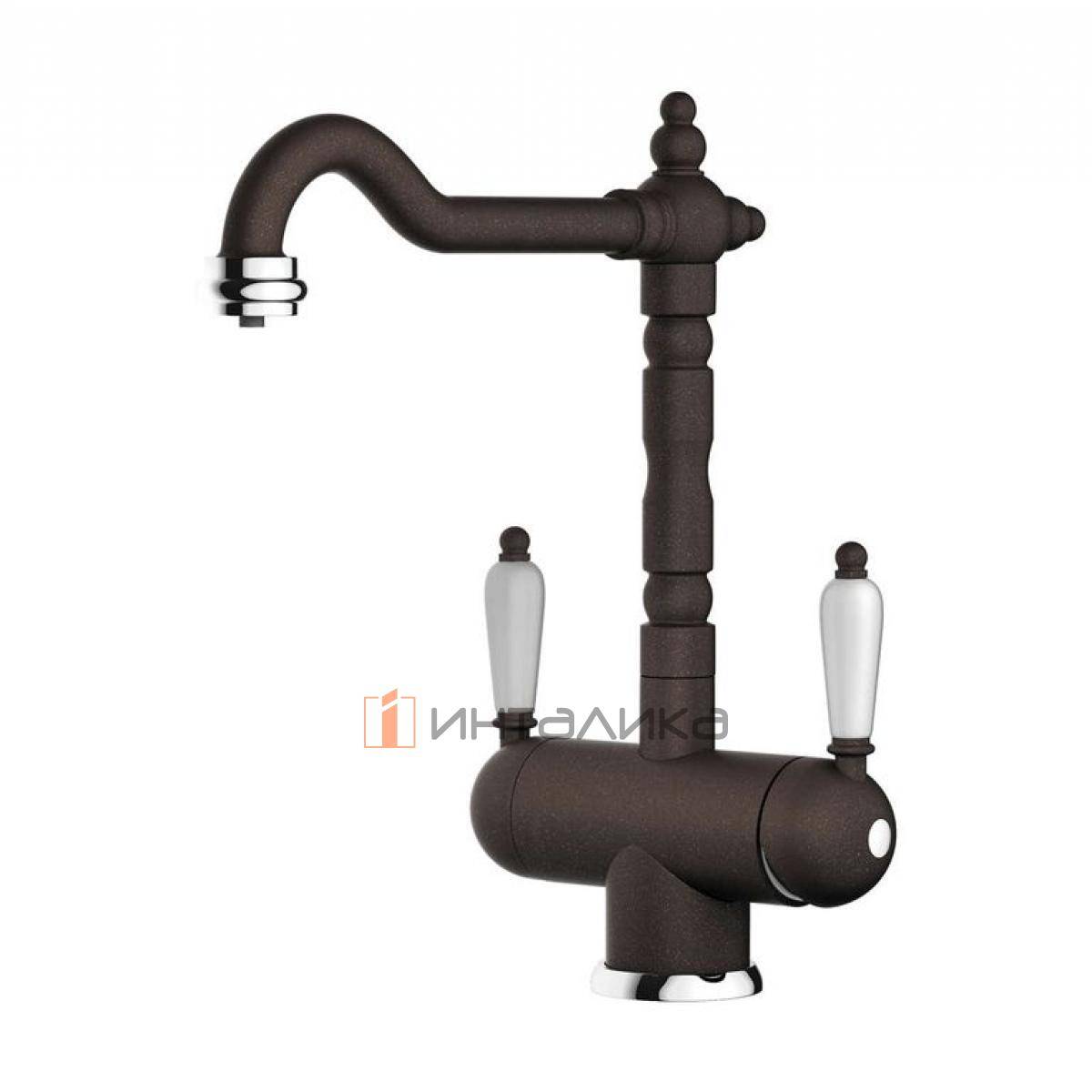 Смеситель Omoikiri AMAGASAKI двухрычажный, с выводом для питьевой воды, темный шоколад