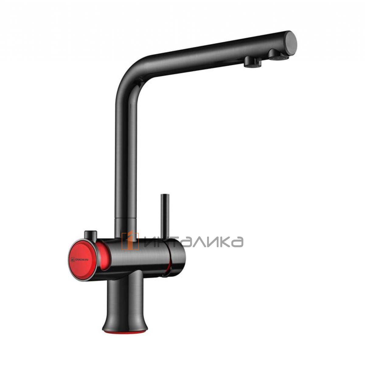 Смеситель Omoikiri HOTARU однорычажный, с выводом для питьевой воды, вороненая сталь | красный