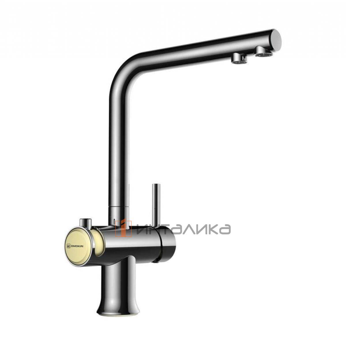 Смеситель Omoikiri HOTARU однорычажный, с выводом для питьевой воды, хром | бежевый