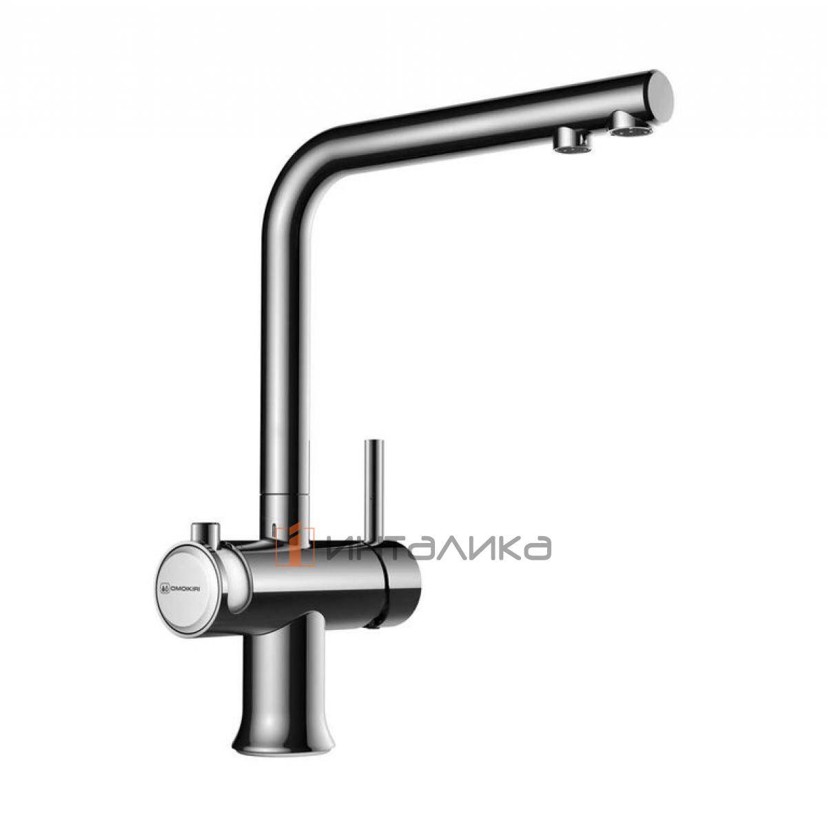 Смеситель Omoikiri HOTARU однорычажный, с выводом для питьевой воды, хром | белый