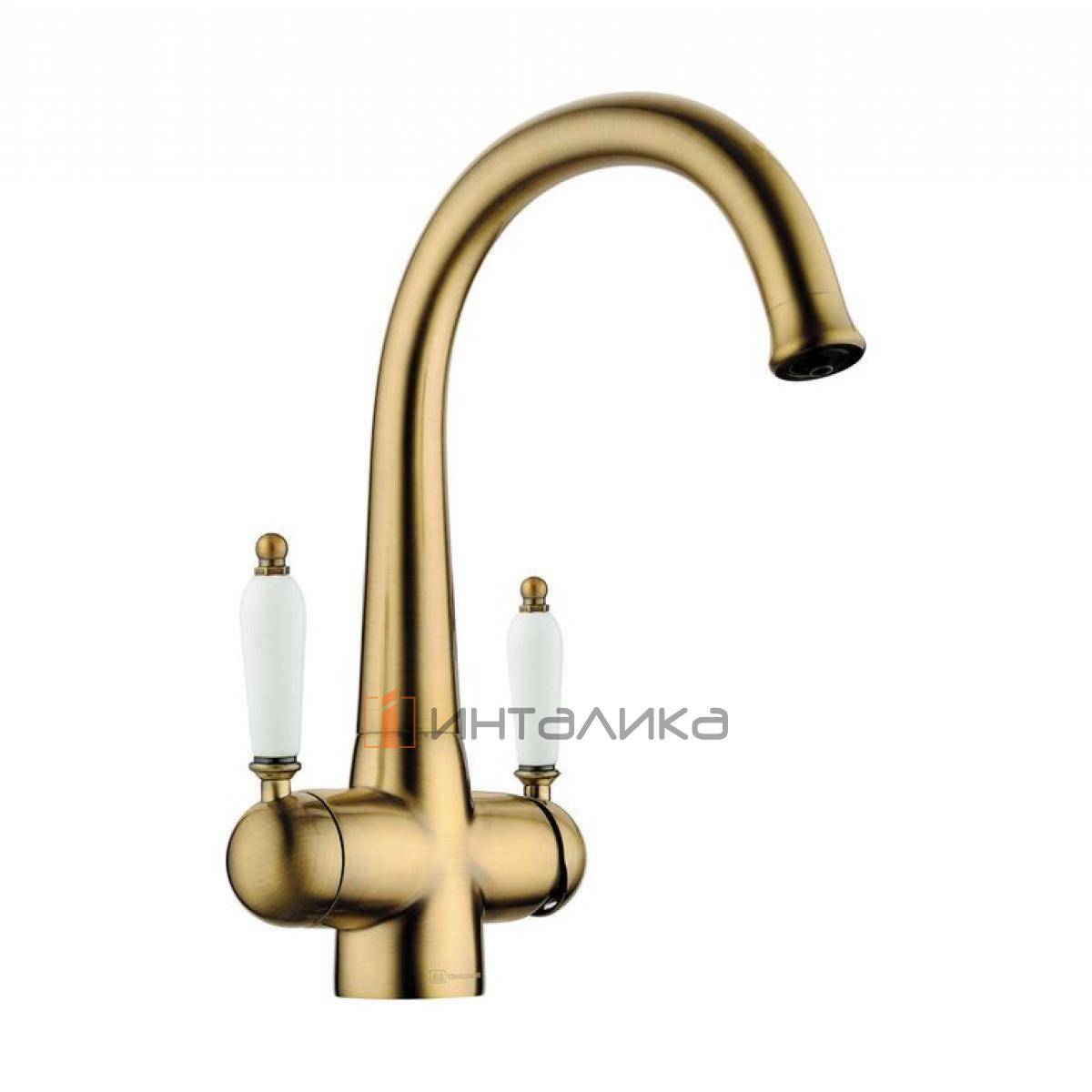 Смеситель Omoikiri OKINAWA 2 двухрычажный, с выводом для питьевой воды, античная латунь