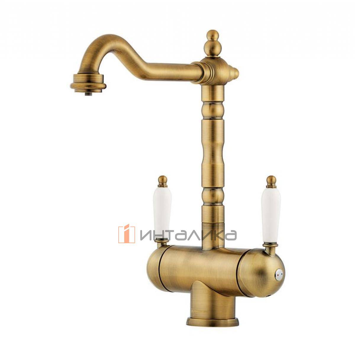 Смеситель Omoikiri AMAGASAKI двухрычажный, с выводом для питьевой воды, античная латунь