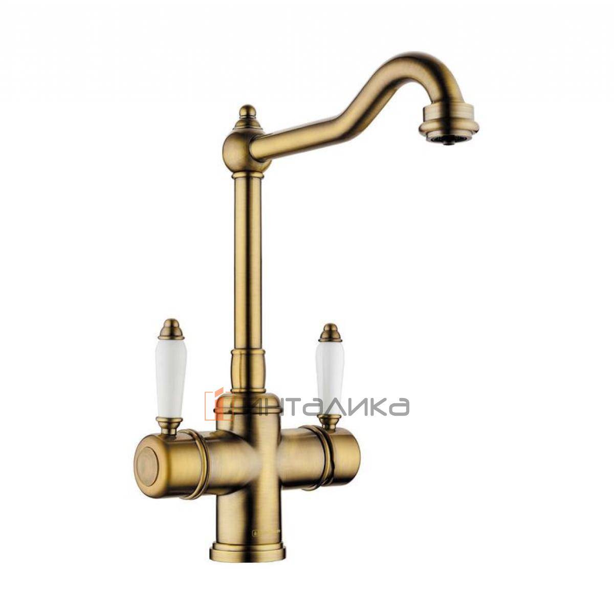 Смеситель Omoikiri TOTTORI двухрычажный, с выводом для питьевой воды, античная латунь