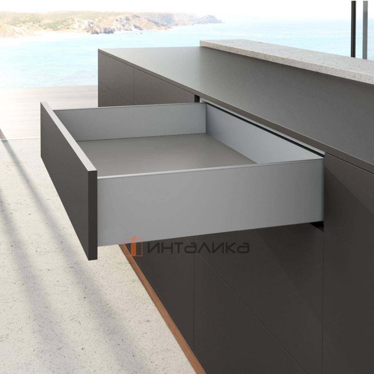 Фасадный ящик HETTICH АванТех Ю Квадро Ю Бесшумное закрывание / AvanTech You Quadro M Silent System, полное выдвижение, H139, NL350, G30, серебристый