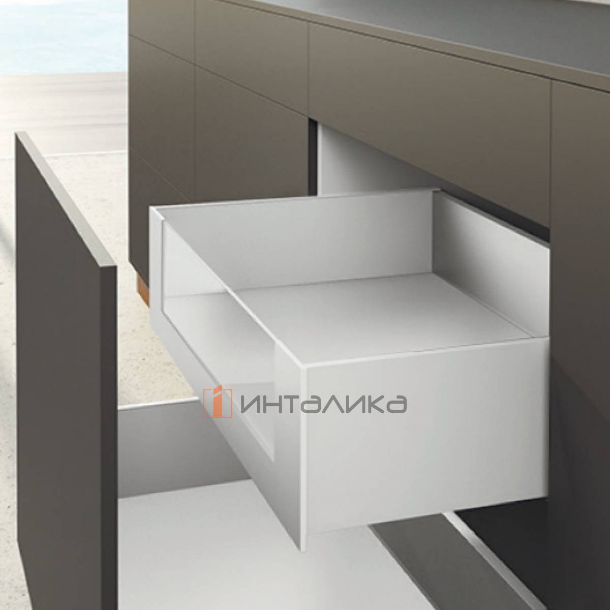 Внутренний ящик HETTICH АванТех Ю Актро под вставку ДизайнСайд, Бесшумное закрывание / AvanTech You DESIGN под вставку Actro L Silent System, полное выдвижение, H187, NL350, G40, под раскрой, белый