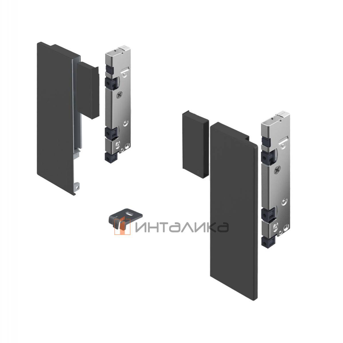 Комплект соединителей передней панели Дизайн / DESIGN внутреннего ящика HETTICH АванТех Ю Инлей / AvanTech You Inlay, H187, антрацит