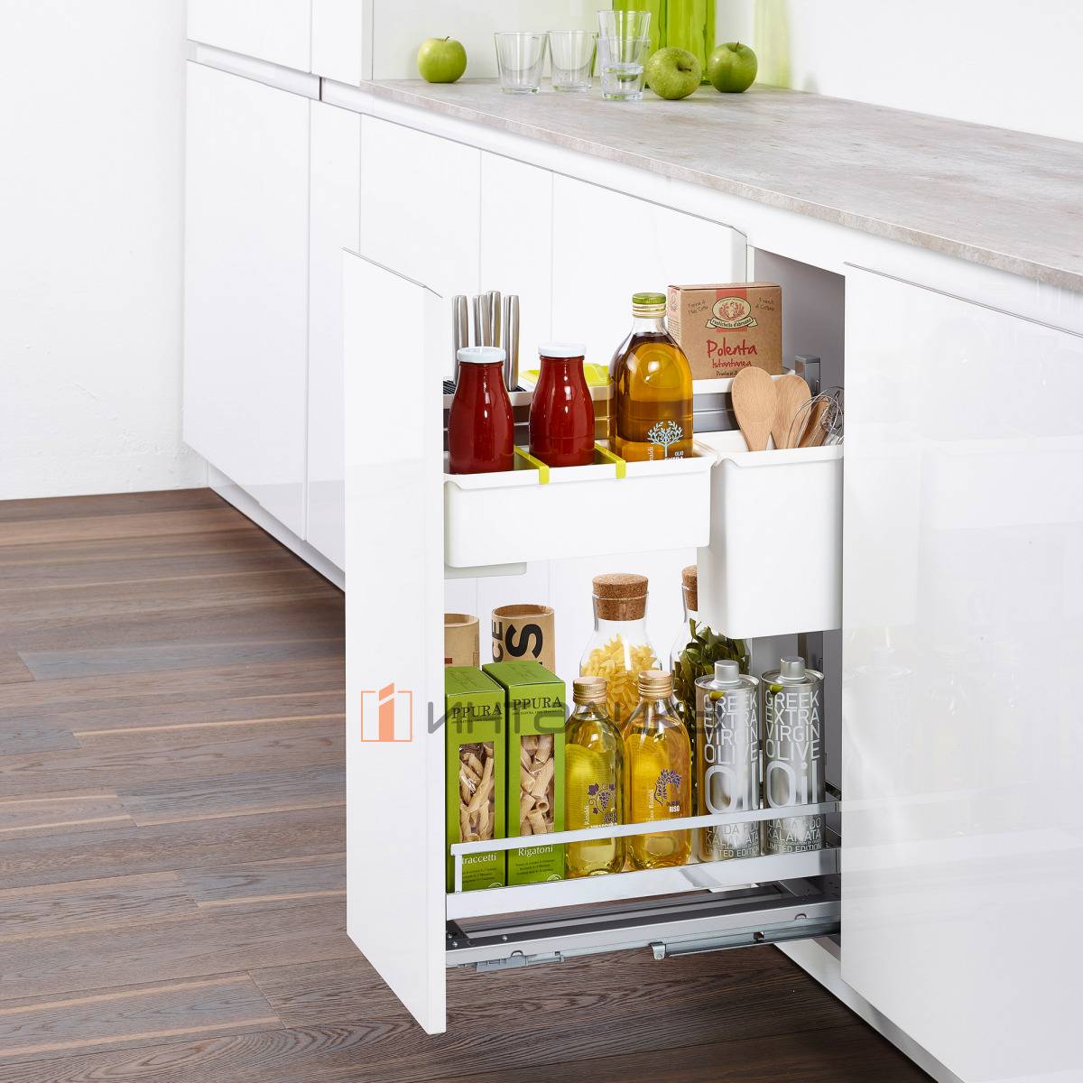 Комплект КЕССЕБЁМЕР / KESSEBOHMER Диспенса Джуниор Юбокс 300, 1 полка Арена Классик, с доводчиком, антискользящее покрытие, набор Юбокс №3, H640-728, G28, титан