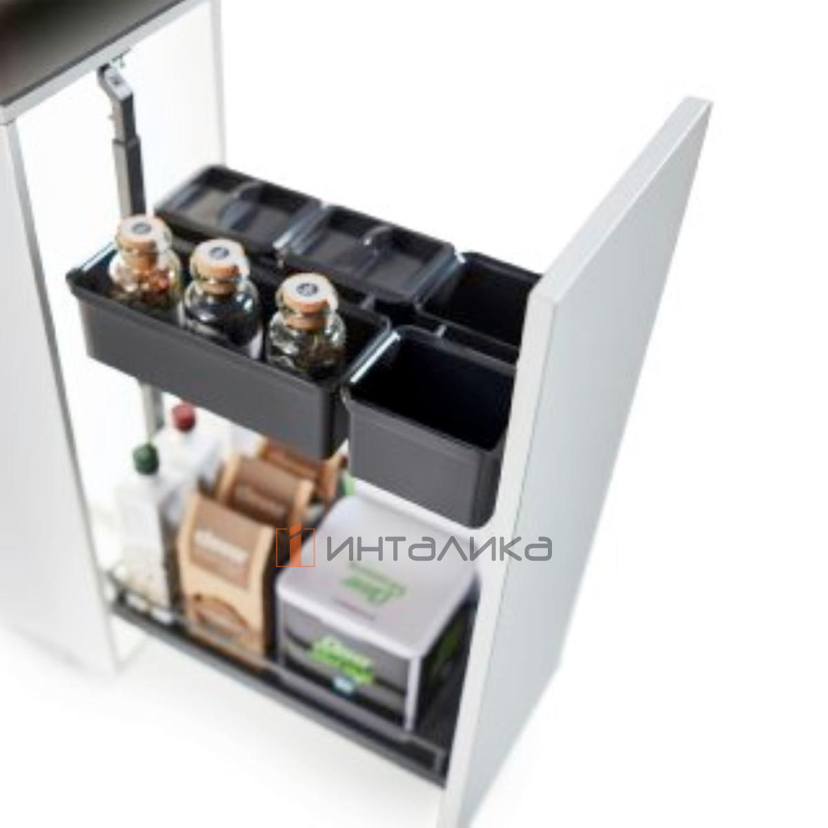 Комплект КЕССЕБЁМЕР / KESSEBOHMER Диспенса Джуниор Юбокс 300, 1 полка Арена Стиль, с доводчиком, антискользящее покрытие, набор Юбокс №3, H640-728, G28, антрацит