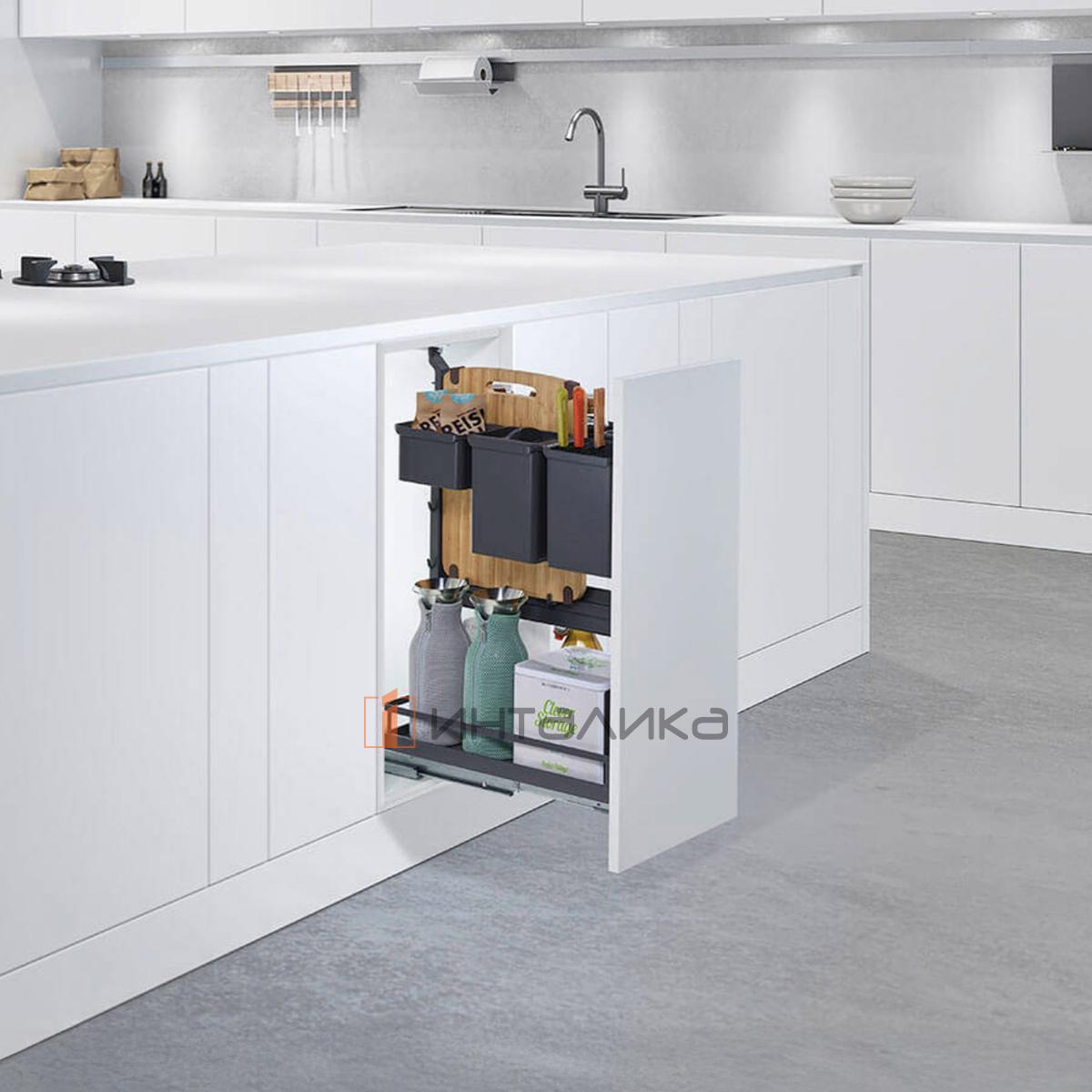 Комплект КЕССЕБЁМЕР / KESSEBOHMER Диспенса Джуниор Юбокс 300, 1 полка Арена Стиль, с доводчиком, антискользящее покрытие, набор Юбокс №5, H640-728, G28, антрацит