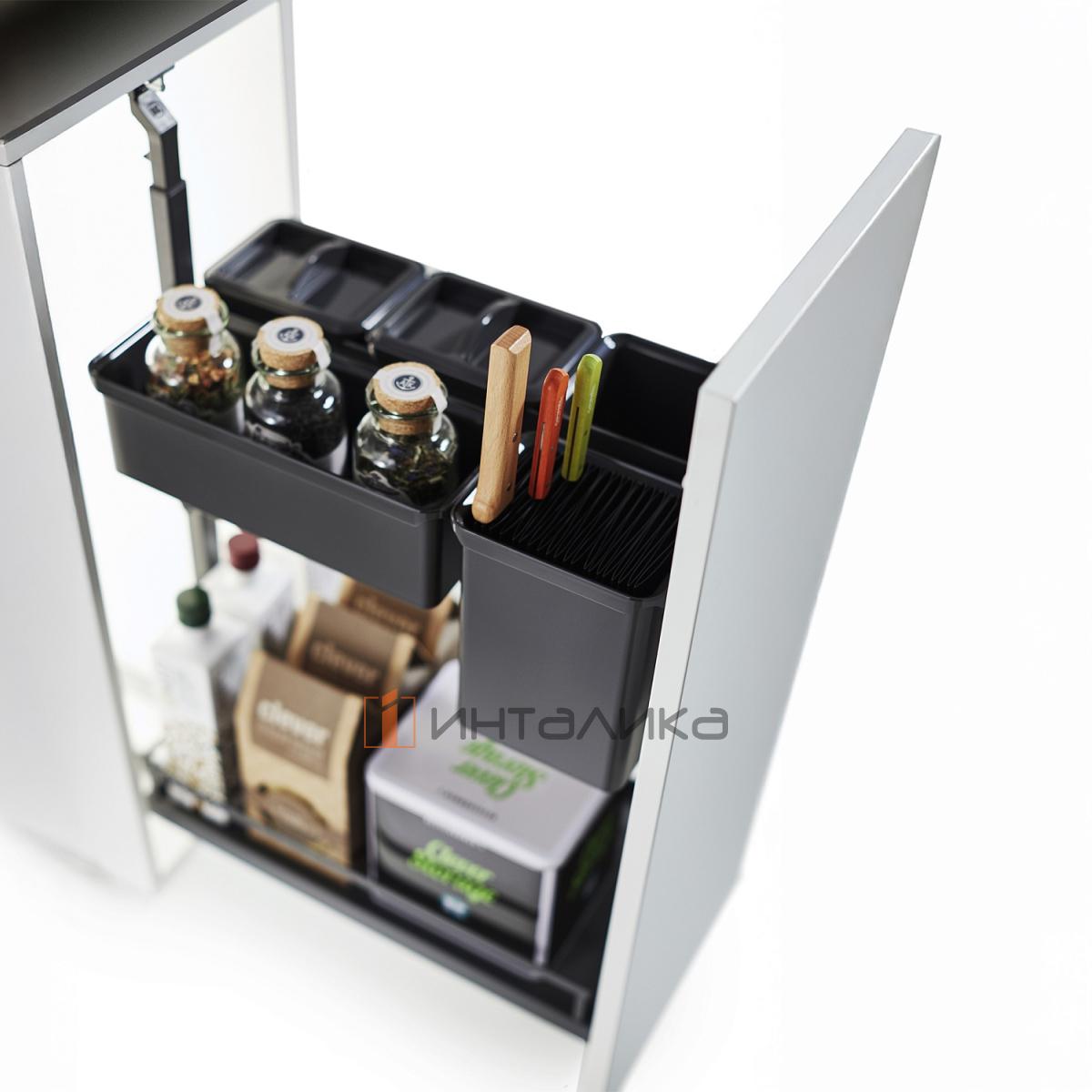 Комплект КЕССЕБЁМЕР / KESSEBOHMER Диспенса Джуниор Юбокс 300, 1 полка Арена Стиль, с доводчиком, антискользящее покрытие, набор Юбокс №1, H640-728, G28, антрацит