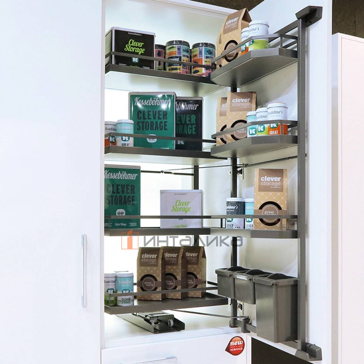 Распашной шкаф-колонна КЕССЕБЁМЕР / KESSEBOHMER Тандем II 450, 8 полок Арена Стиль, с доводчиком на закрывание, Антислип, H1100, G85, антрацит