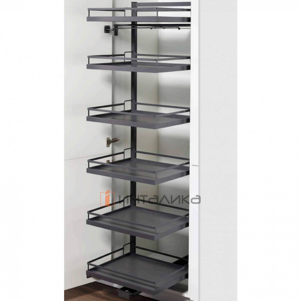 Распашной шкаф-колонна КЕССЕБЁМЕР / KESSEBOHMER Тандем Соло 600, 6 полок Арена Стиль, с доводчиком на закрывание, Антислип, H1800, G100, антрацит