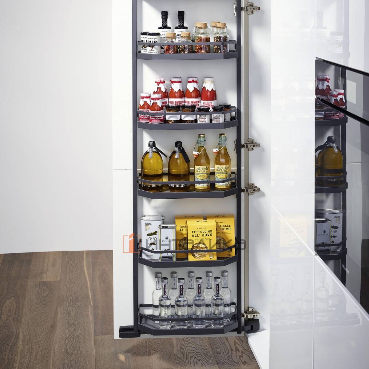 Распашной шкаф-колонна КЕССЕБЁМЕР / KESSEBOHMER Тандем Сайд 500, 5 полок Арена Стиль, Антислип, H1700, G25, антрацит