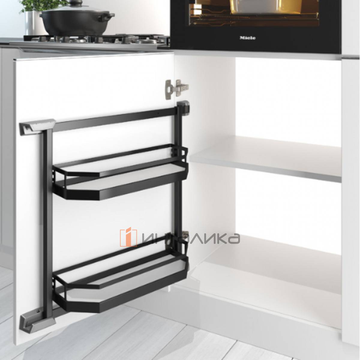 Распашной шкаф-колонна КЕССЕБЁМЕР / KESSEBOHMER Тандем Сайд 600, 2 полки Арена Стиль, Антислип, H600, G25, антрацит