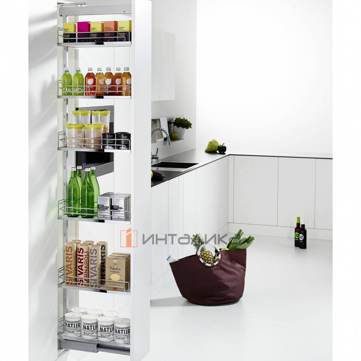 Выдвижной шкаф-колонна КЕССЕБЁМЕР / KESSEBOHMER Диспенса 300, 6 полок Арена Классик, с доводчиком на открывание и закрывание, полное выдвижение, Антислип, H1900-2300, титан