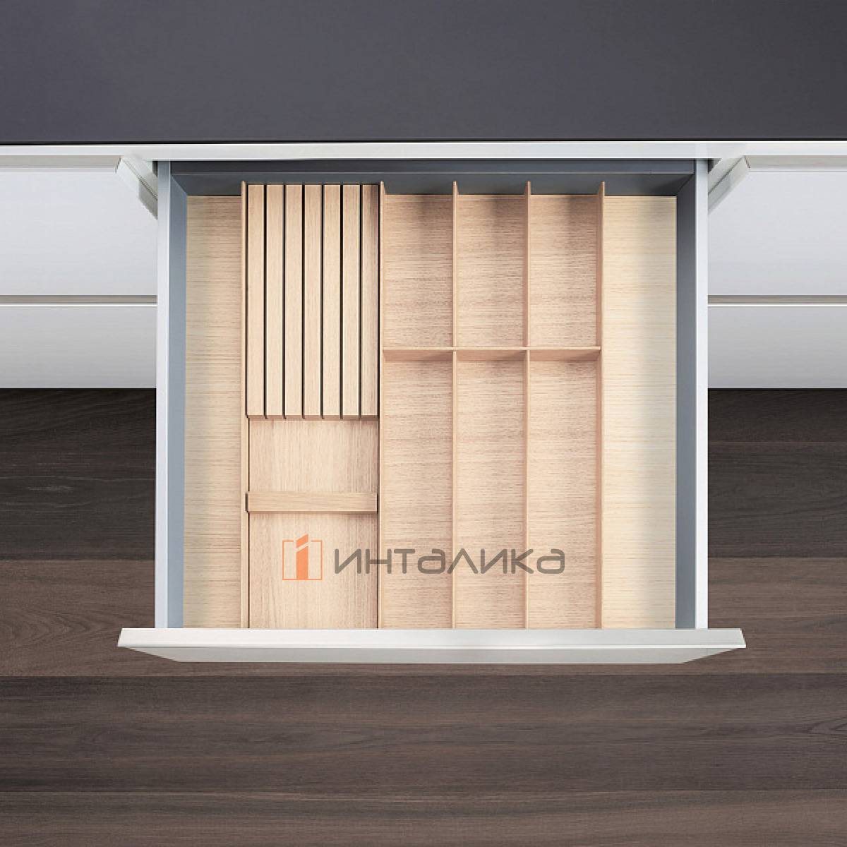 Лоток с держателем для ножей КЕССЕБЁМЕР / KESSEBOHMER ФайнЛайн Линик, 500-600х500, ясень светлый