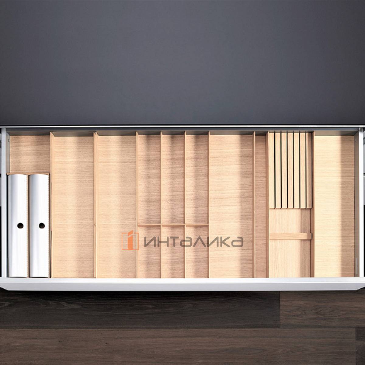 Лоток с держателем для ножей и фольги КЕССЕБЁМЕР / KESSEBOHMER ФайнЛайн Линик, 1000-1200х500, ясень светлый