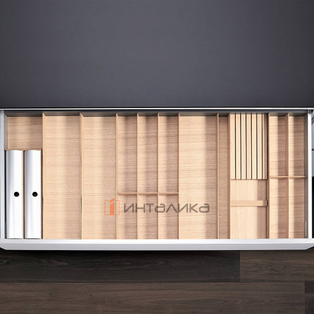 Лоток с держателем для ножей и фольги с разделителем КЕССЕБЁМЕР / KESSEBOHMER ФайнЛайн Линик, 1000-1200х500, ясень светлый