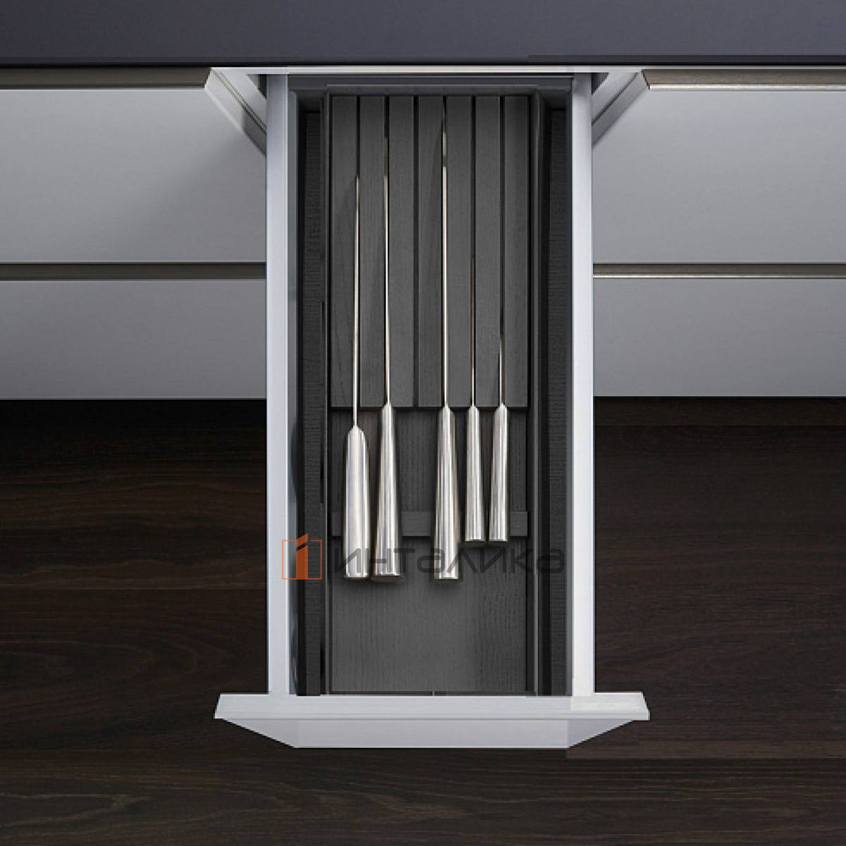 Лоток с держателем для ножей КЕССЕБЁМЕР / KESSEBOHMER ФайнЛайн Линик, 300х500, ясень черный