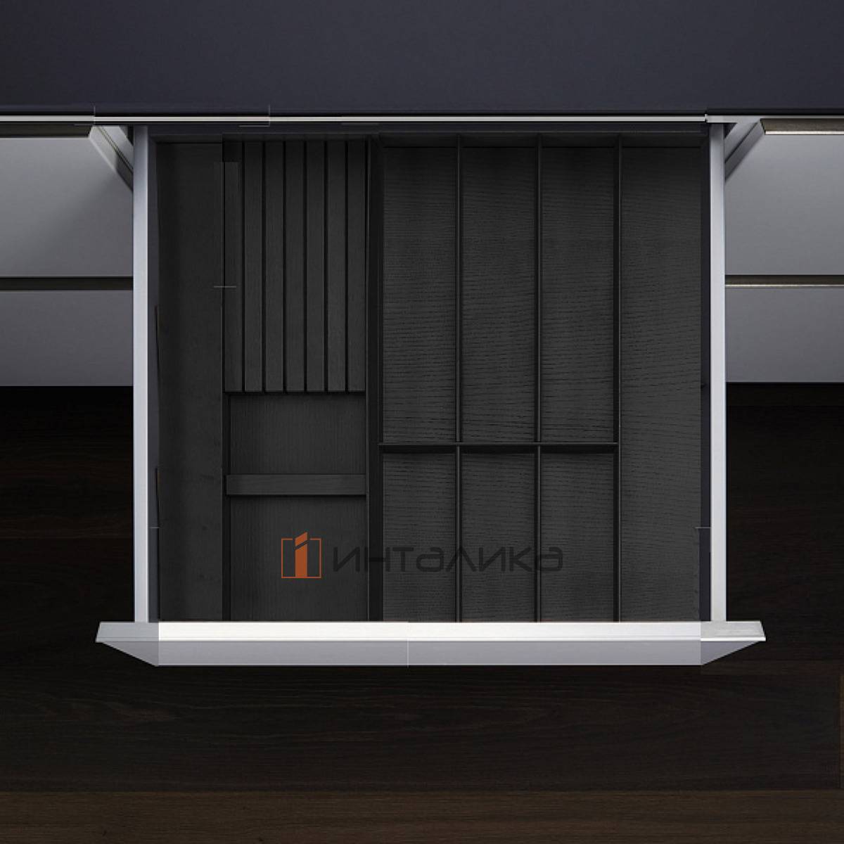 Лоток с держателем для ножей КЕССЕБЁМЕР / KESSEBOHMER ФайнЛайн Линик, 500-600х500, ясень черный