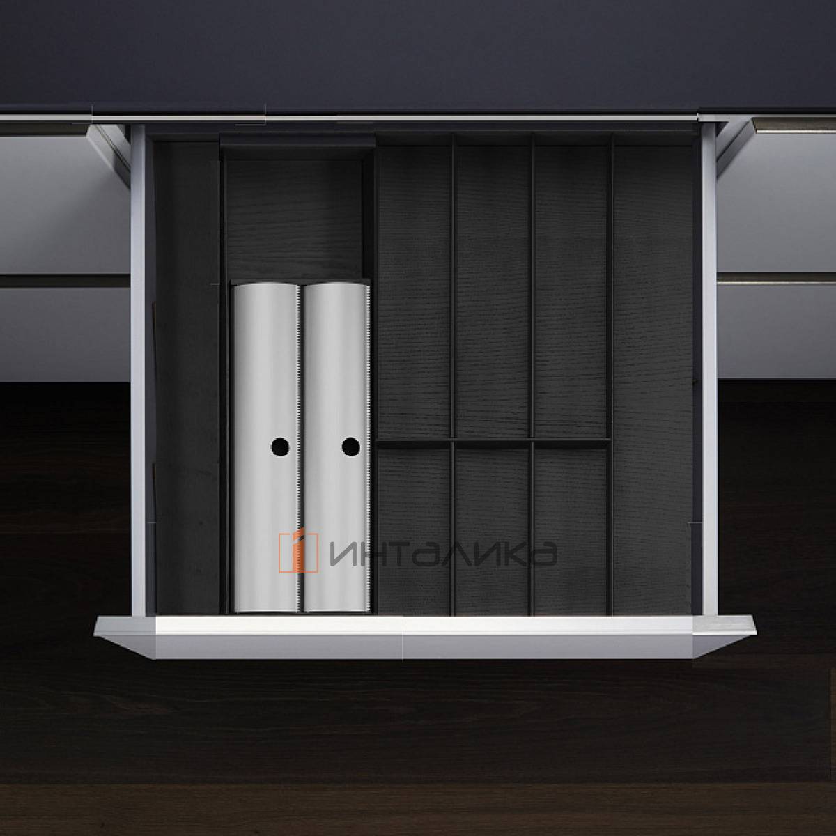 Лоток с держателем для фольги КЕССЕБЁМЕР / KESSEBOHMER ФайнЛайн Линик, 500-600х500, ясень черный