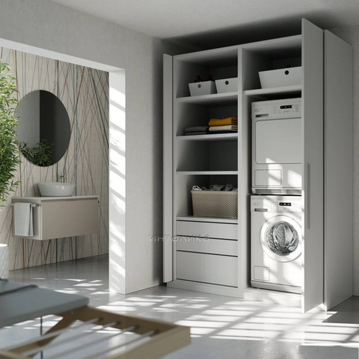 Поворотно-выдвижная система BORTOLUZZI Exedra для 1 правой двери доводчик на открывание | закрывание 1 карман тип крепления кармана внутренний ширина двери 601-649мм высота 1820-1909мм  глубина 601-649мм толщина 18-30 G18кг серый