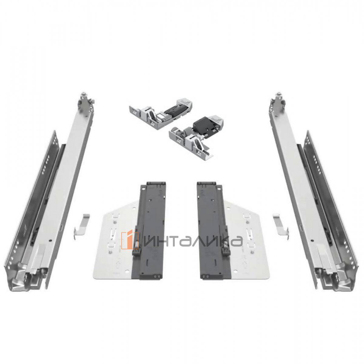 Комплект направляющих HETTICH Actro 5D XS, NL 250 мм полного выдвижения Push to Open Silent, G10 кг, снаряжённый вес ящика 3-10 кг, ЕВ 21, с замками