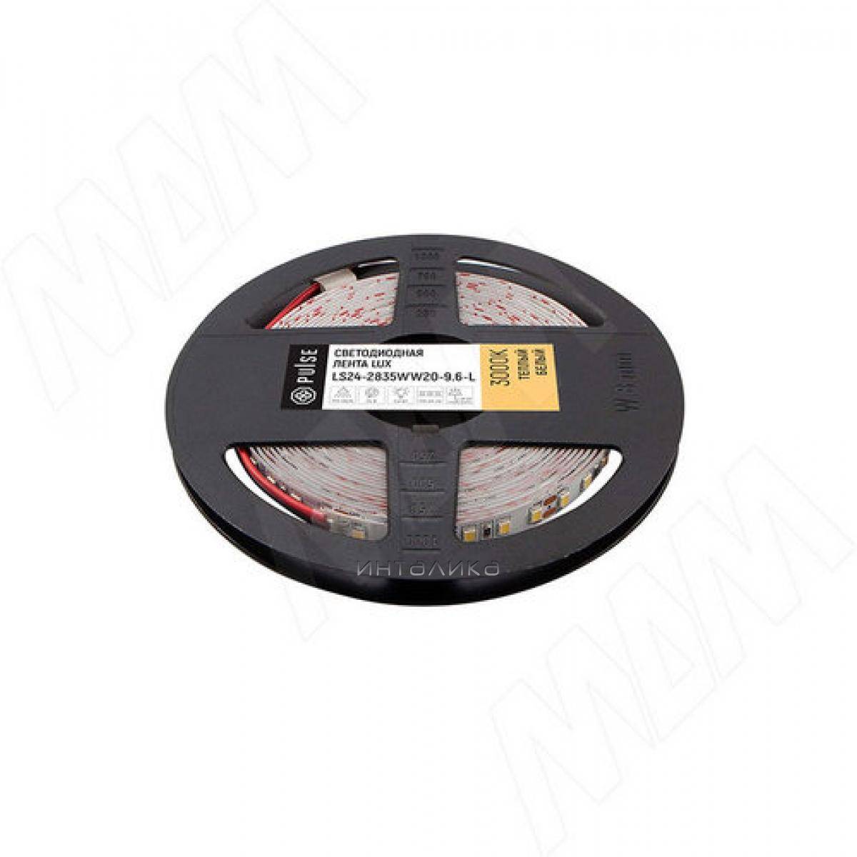 LUX лента светодиодная 2835/120, 24V, 5 м, CRI 90, теплый белый 3000К, IP20, 9.6W/1м (LS24-2835WW20-9.6-L)