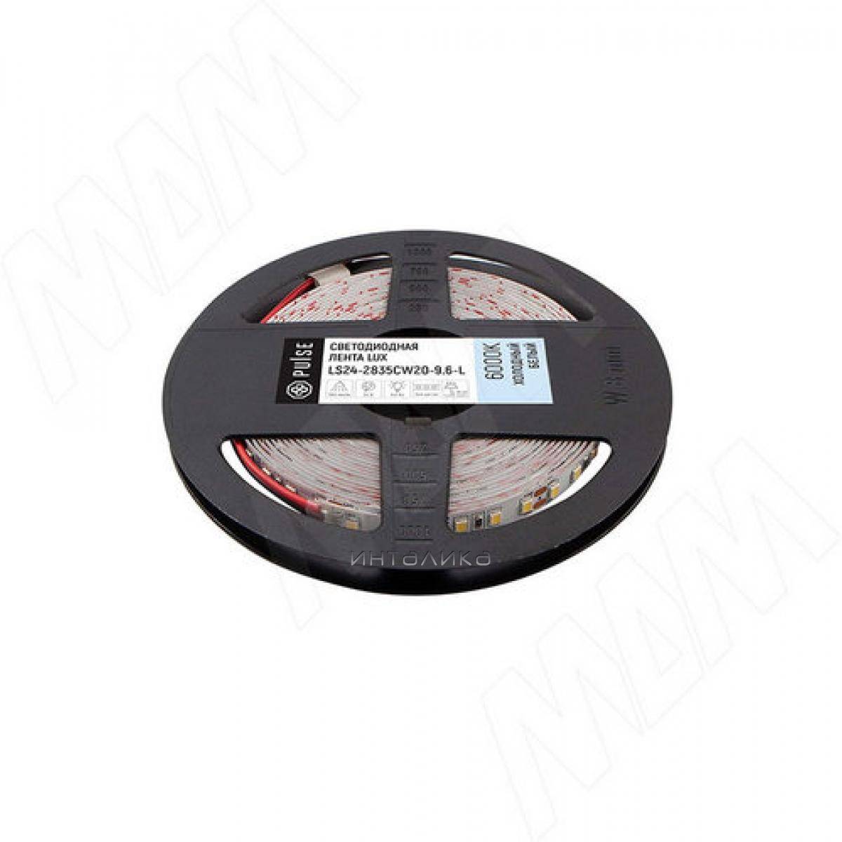 LUX лента светодиодная 2835/120, 24V, 5 м, CRI 90, холодный белый 6000К, IP20, 9.6W/1м (LS24-2835CW20-9.6-L)