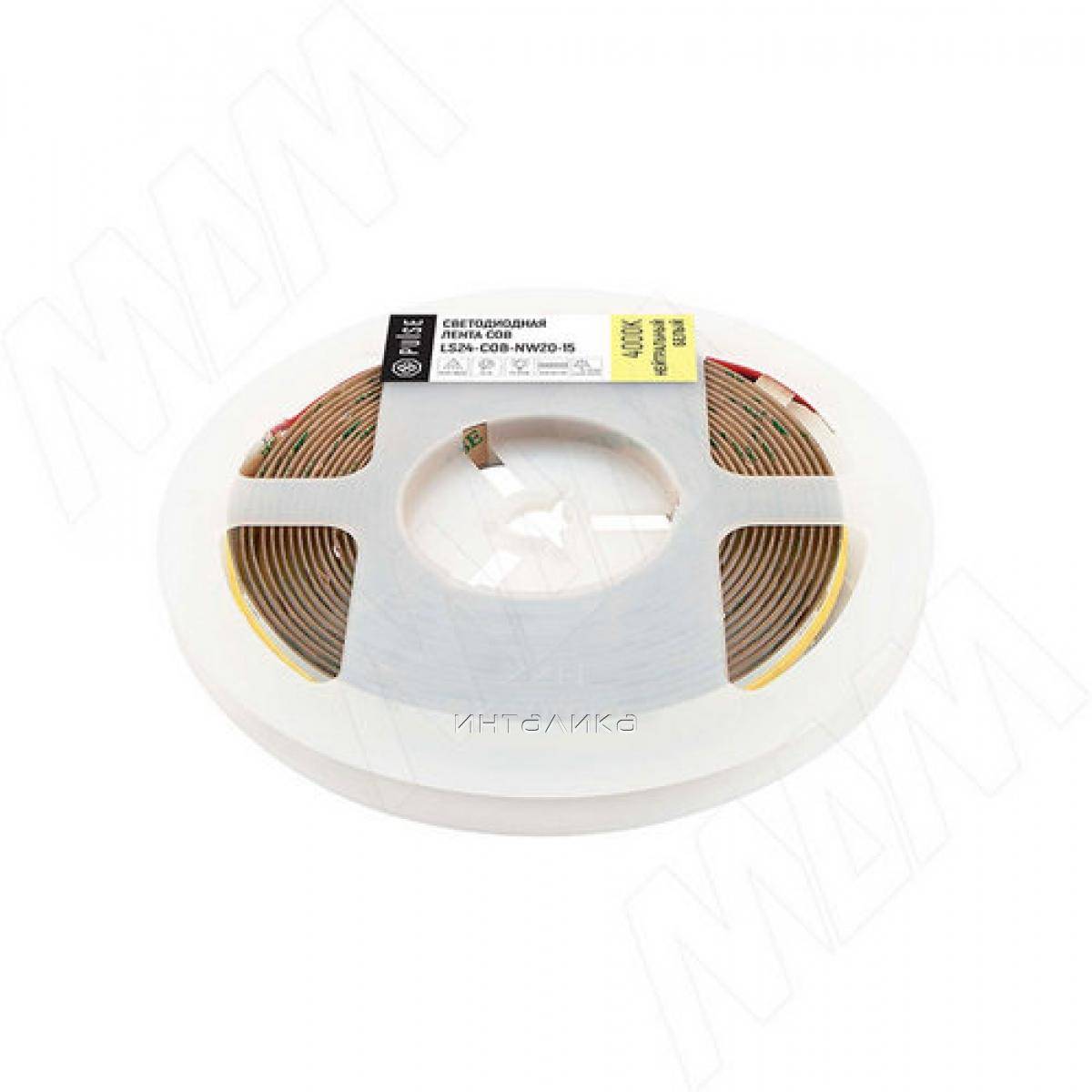 LUX, COB лента светодиодная, 528 диодов, 24V, 5 м, CRI 90, нейтральный белый 4000К, IP20, 15W/1м (LS24-COB-NW20-15)