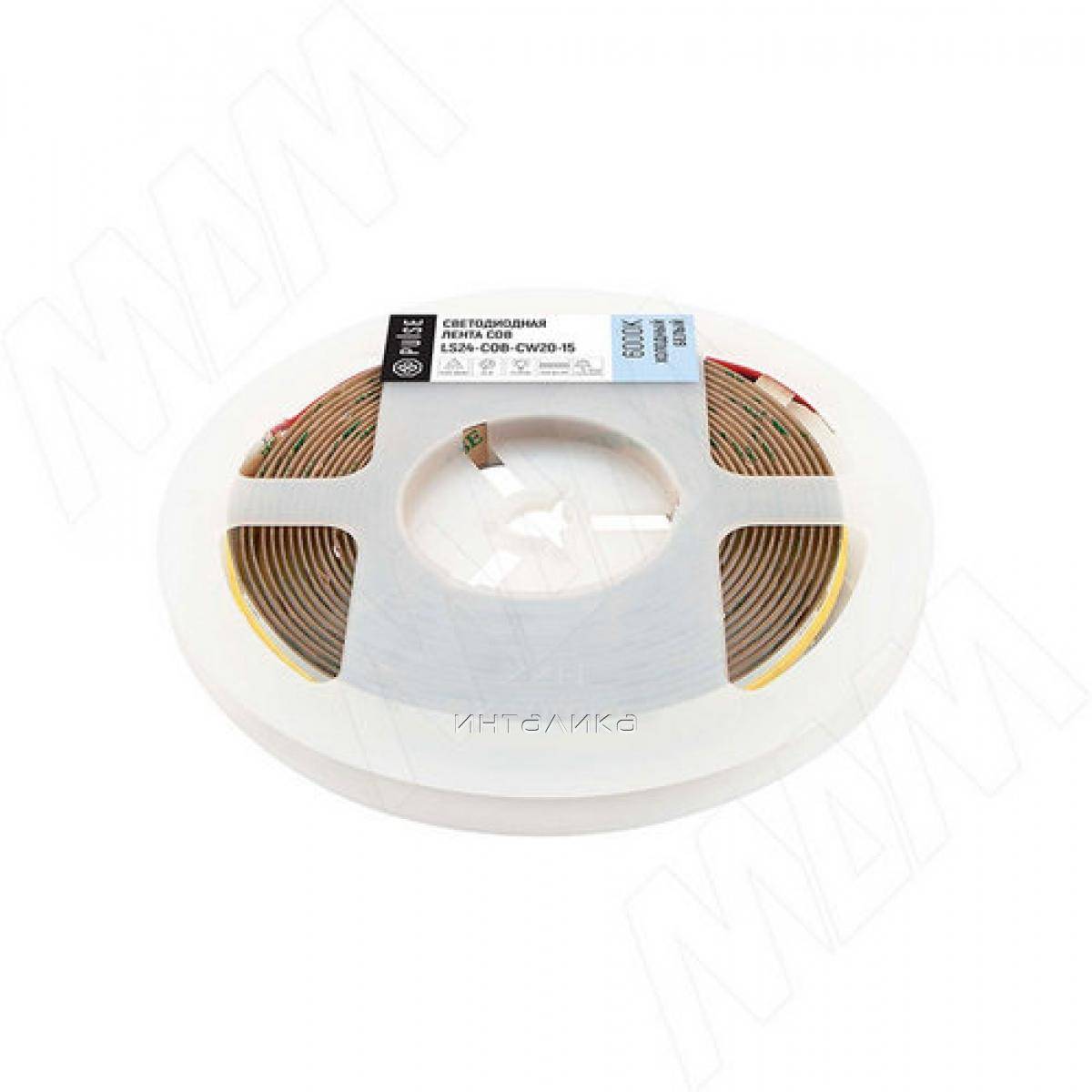 LUX, COB лента светодиодная, 528 диодов, 24V, 5 м, CRI 90, холодный белый 6000К, IP20, 15W/1м (LS24-COB-CW20-15)