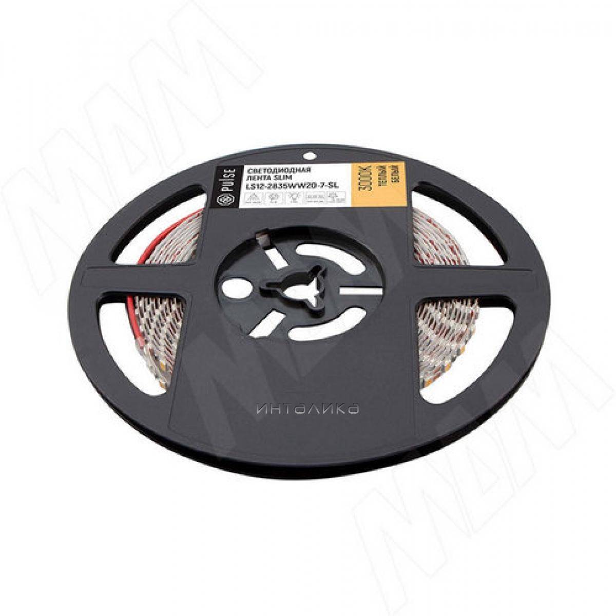 LUX, SLIM лента светодиодная 2835/120, 12V, 5 м, основание 5 мм, CRI 90, теплый белый 3000К, IP20, 7W/1м (LS12-2835WW20-7-SL)