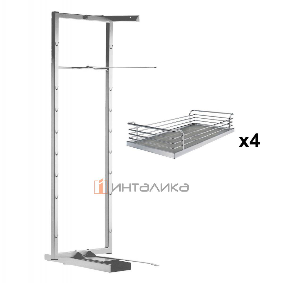 Комплект внутренний КЕССЕБЁМЕР / KESSEBOHMER Тандем II 450, рама H1100 + 4 полки Арена Классик, Антислип, хром