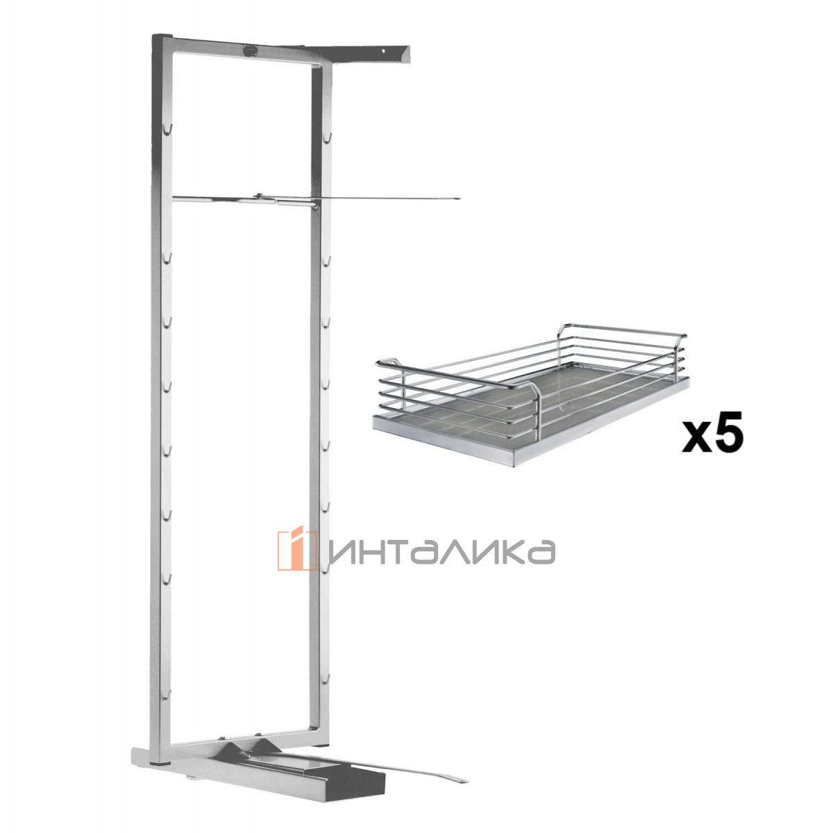 Комплект внутренний КЕССЕБЁМЕР / KESSEBOHMER Тандем II 450, рама H1700 + 5 полок Арена Классик, Антислип, хром