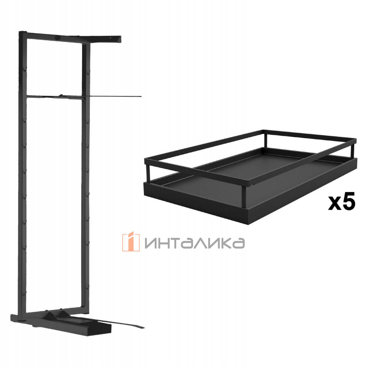 Комплект внутренний КЕССЕБЁМЕР / KESSEBOHMER Тандем II 450, рама H1700 + 5 полок Арена Стиль, Антислип, антрацит