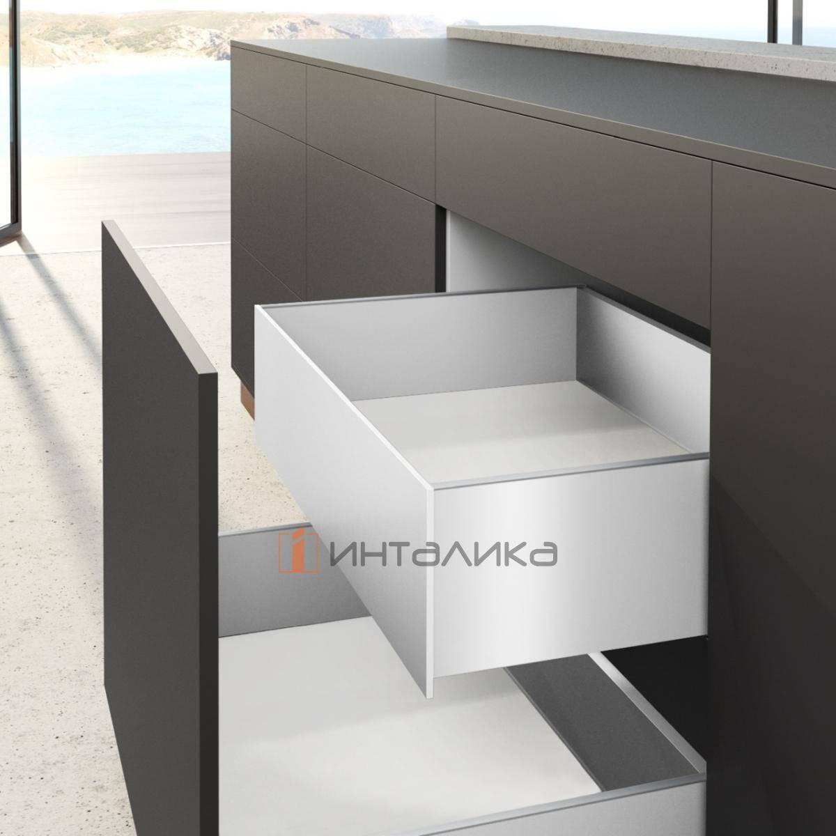 Внутренний ящик HETTICH АванТех Ю Актро Открывание нажатием, бесшумное закрывание / AvanTech You Actro L Push to Open Silent, полное выдвижение, H187, NL550, G30, B 900, снаряжённый вес ящика 10-40, белый