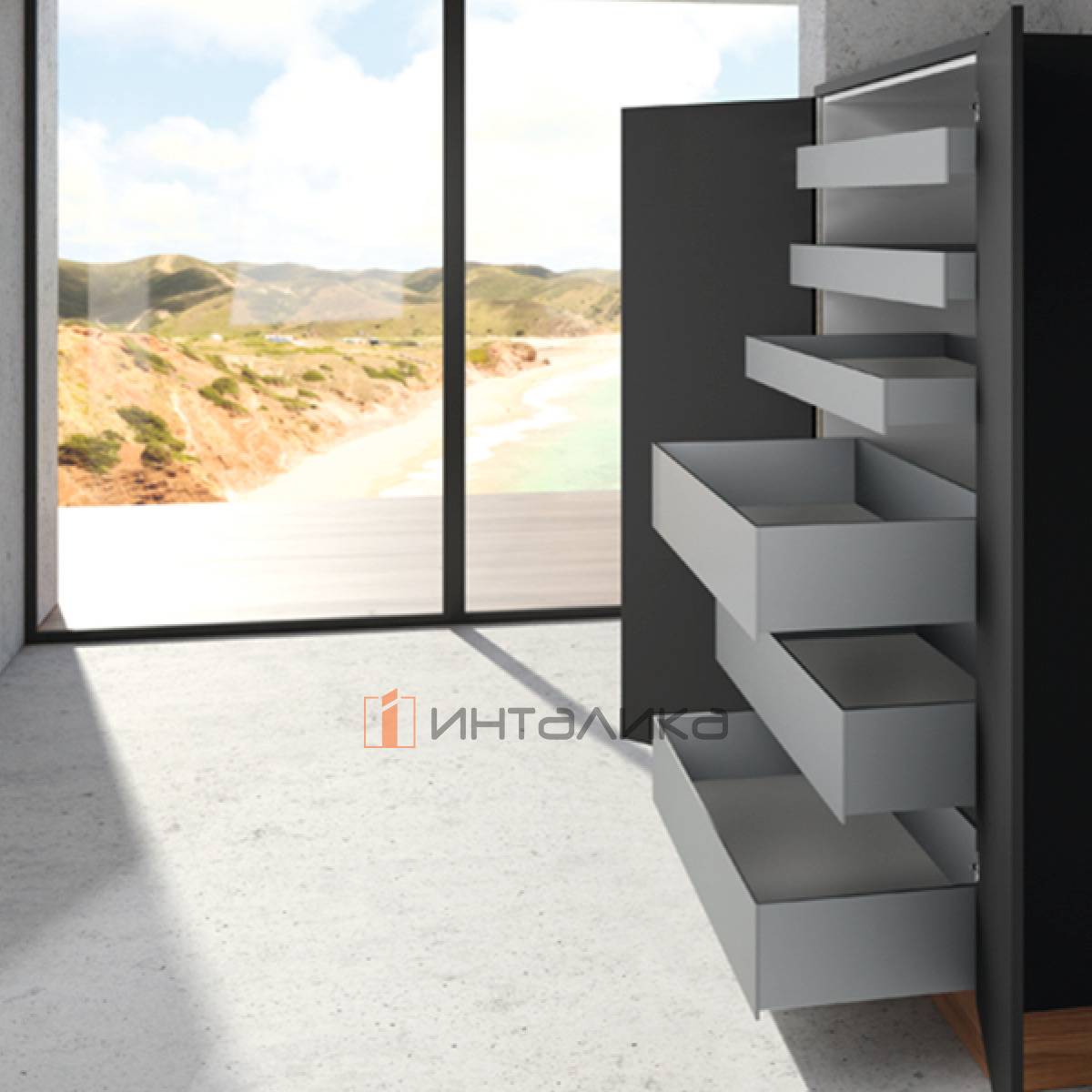 Шкаф-колонна для распашного фасада HETTICH АванТех Ю Актро Открывание нажатием, бесшумное закрывание / AvanTech You Actro L Push to Open Silent полное выдвижение, B600, NL500, белый