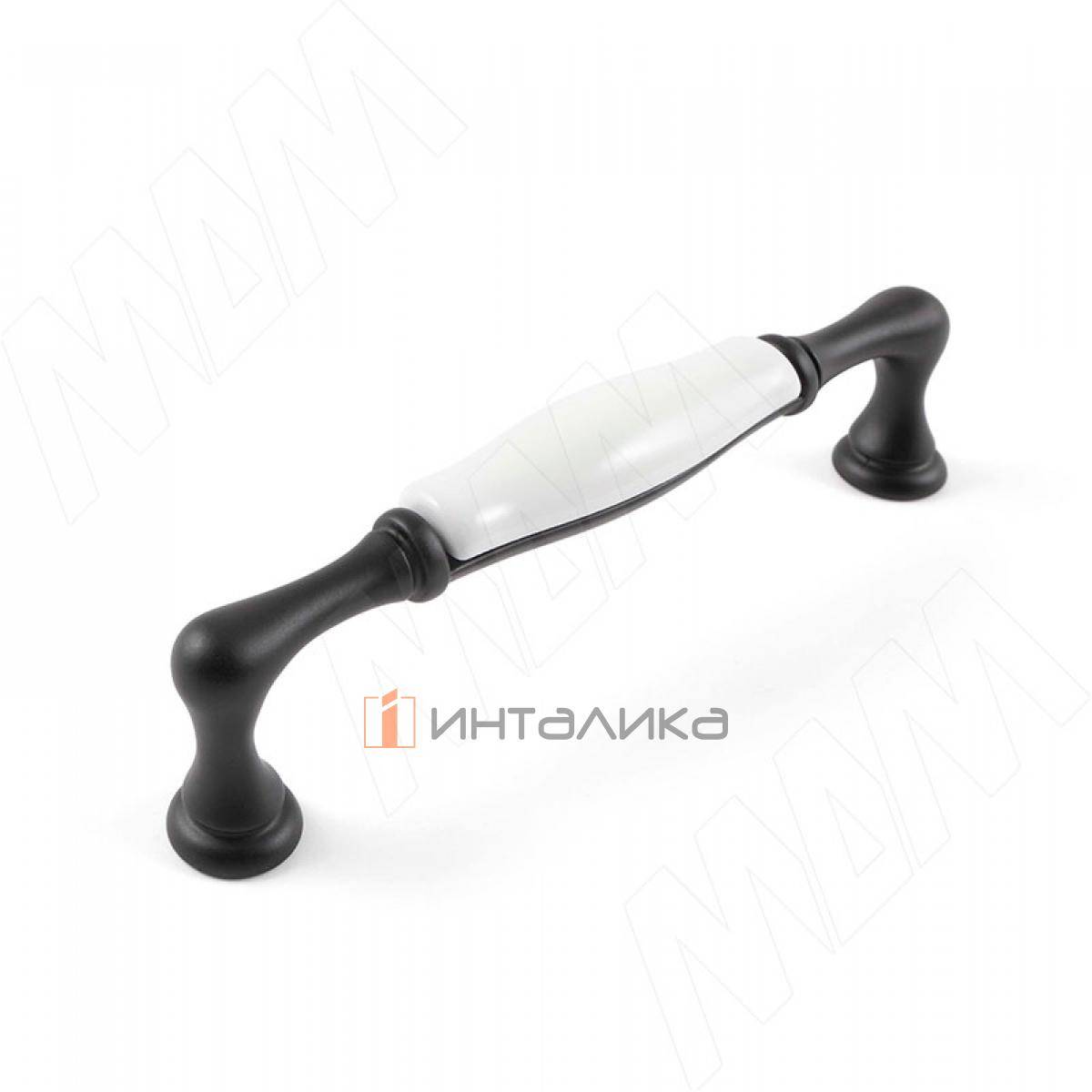 Ручка-скоба 128мм черный матовый/керамика белая (WMN.M64.00.00.N4G)