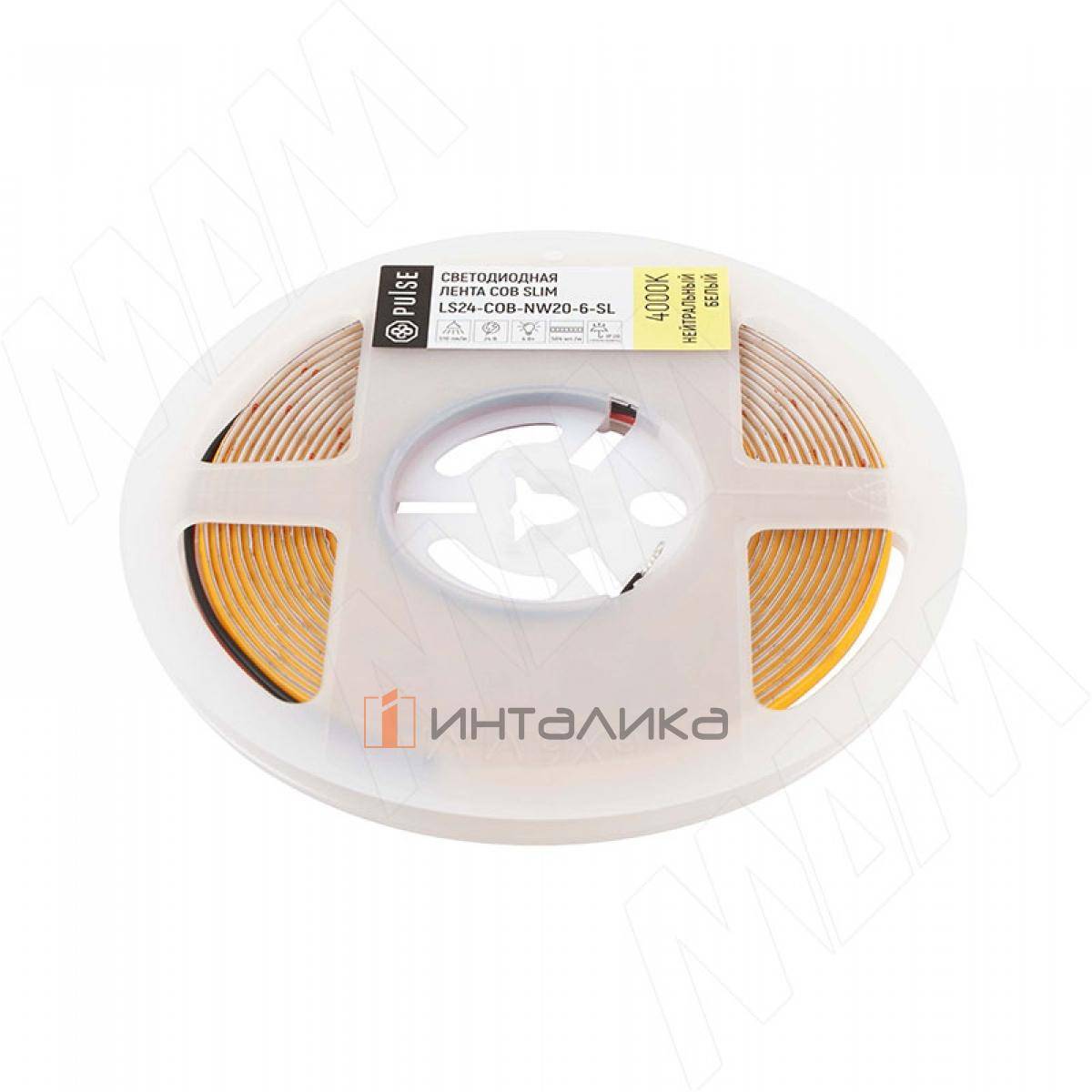 LUX, COB лента светодиодная, 504 диодов, 24V, 5 м, основание 5 мм, CRI 90, нейтральный белый 4000К, IP20, 6W/1м (LS24-COB-NW20-6-SL)