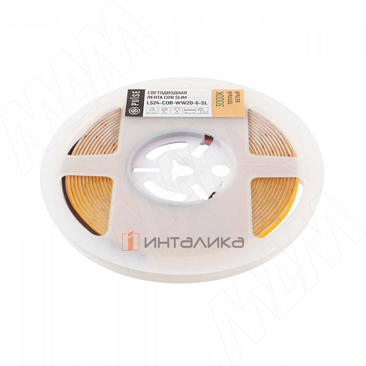 LUX, COB лента светодиодная, 504 диодов, 24V, 5 м, основание 5 мм, CRI 90, теплый белый 3000К, IP20, 6W/1м (LS24-COB-WW20-6-SL)