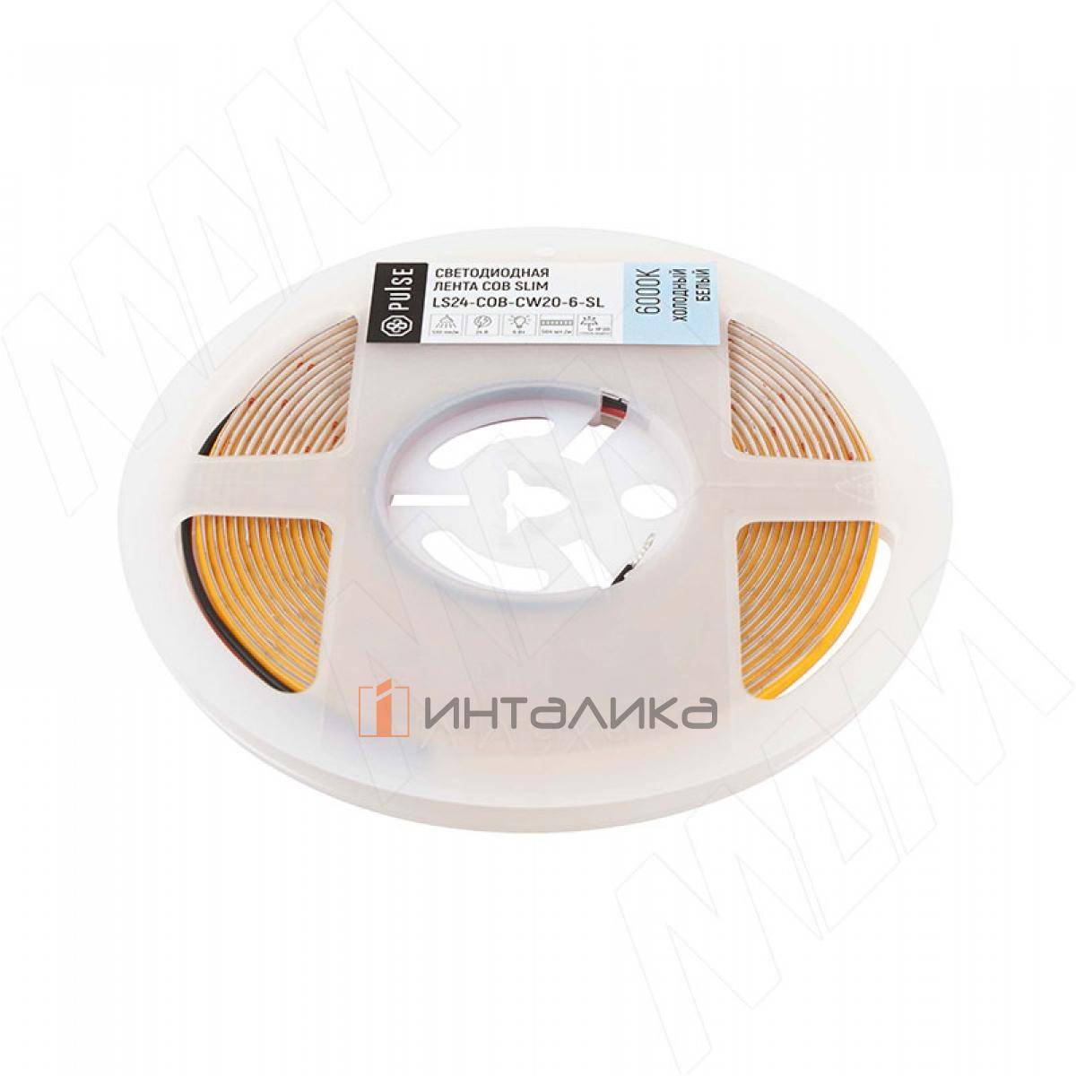LUX, COB лента светодиодная, 504 диодов, 24V, 5 м, основание 5 мм, CRI 90, холодный белый 6000К, IP20, 6W/1м (LS24-COB-CW20-6-SL)