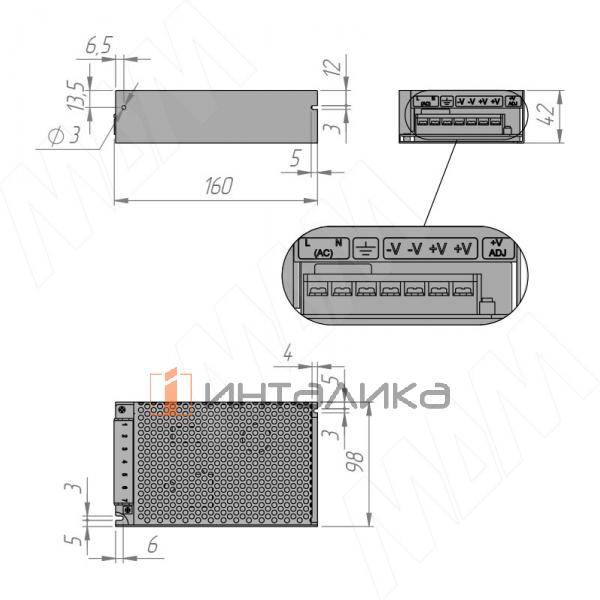 Слим / Slim Блок питания AC-230/DC-12V, сверхтонкий, IP20, 18W