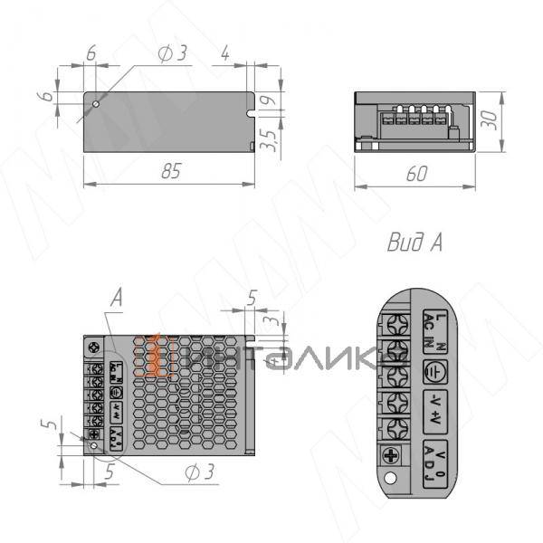 Стандарт / Standart Блок питания AC-230/DC-24V, IP20, 36W
