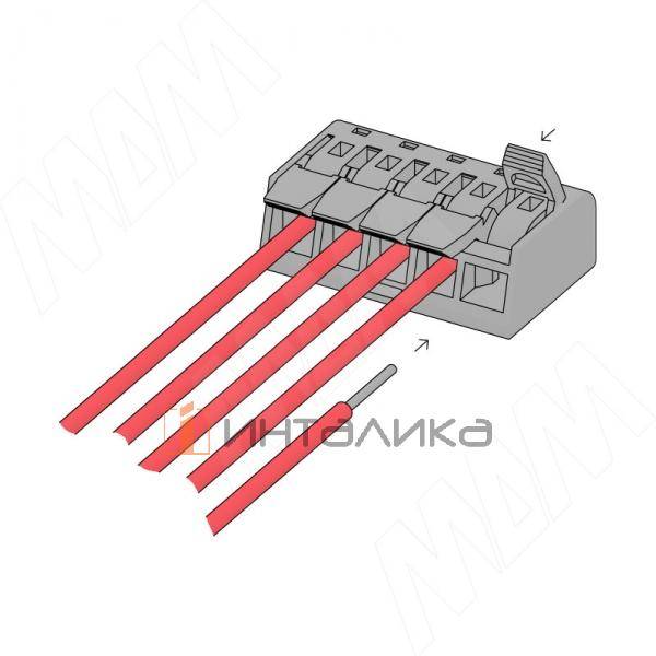 Клемма 221 с рычажком, 5 портов, для провода 0.5-4.0 кв.мм, ток 16А, синий