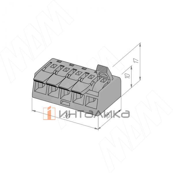 Клемма 221 с рычажком, 5 портов, для провода 0.5-4.0 кв.мм, ток 16А, синий