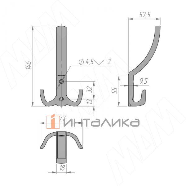 Крючок трехрожковый хром 