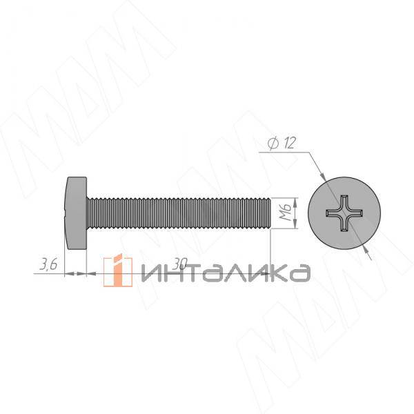 Винт с высокой полукруглой головкой под крест, M6 X 30