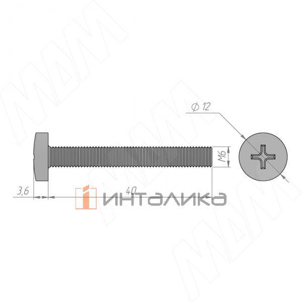 Винт с высокой полукруглой головкой под крест, M6 X 40
