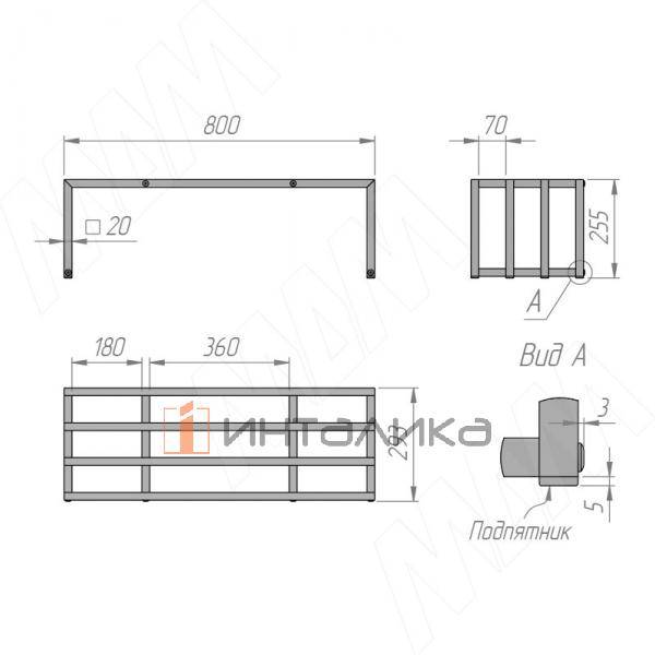 Металлокаркас-обувница 800x290x250мм черный (RAL 9005, муар)