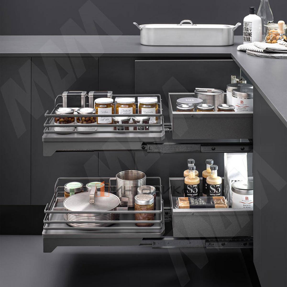 FLYBOX GALAXY Угловой механизм , 2 уровня, 4 корзины, плавн.закр, универсальный, графит, комплект (FLYB45VGFNP)